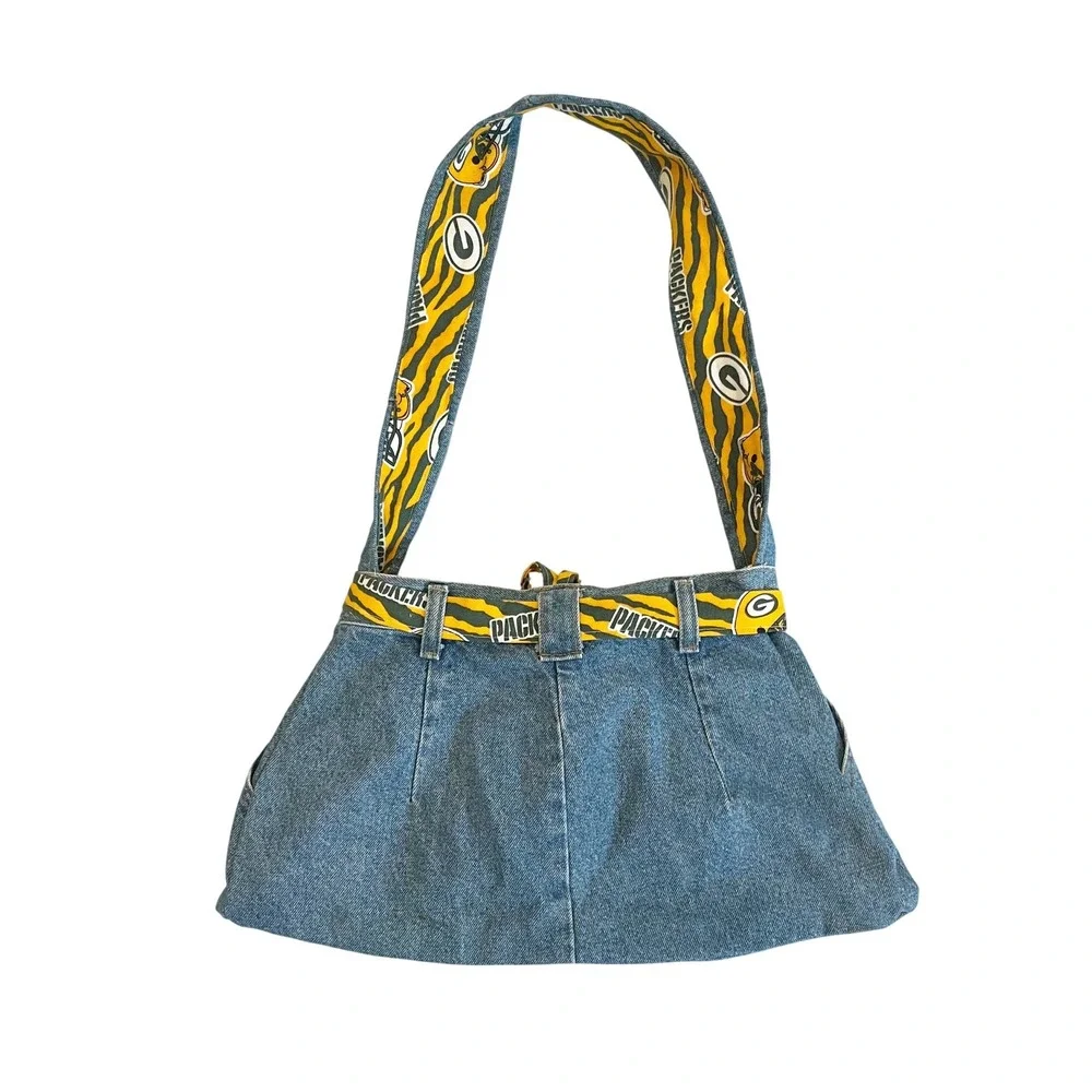 Green Bay Packers Custom Denim Hobo Bag Repurposed Jean Purse NFL Fan Gear